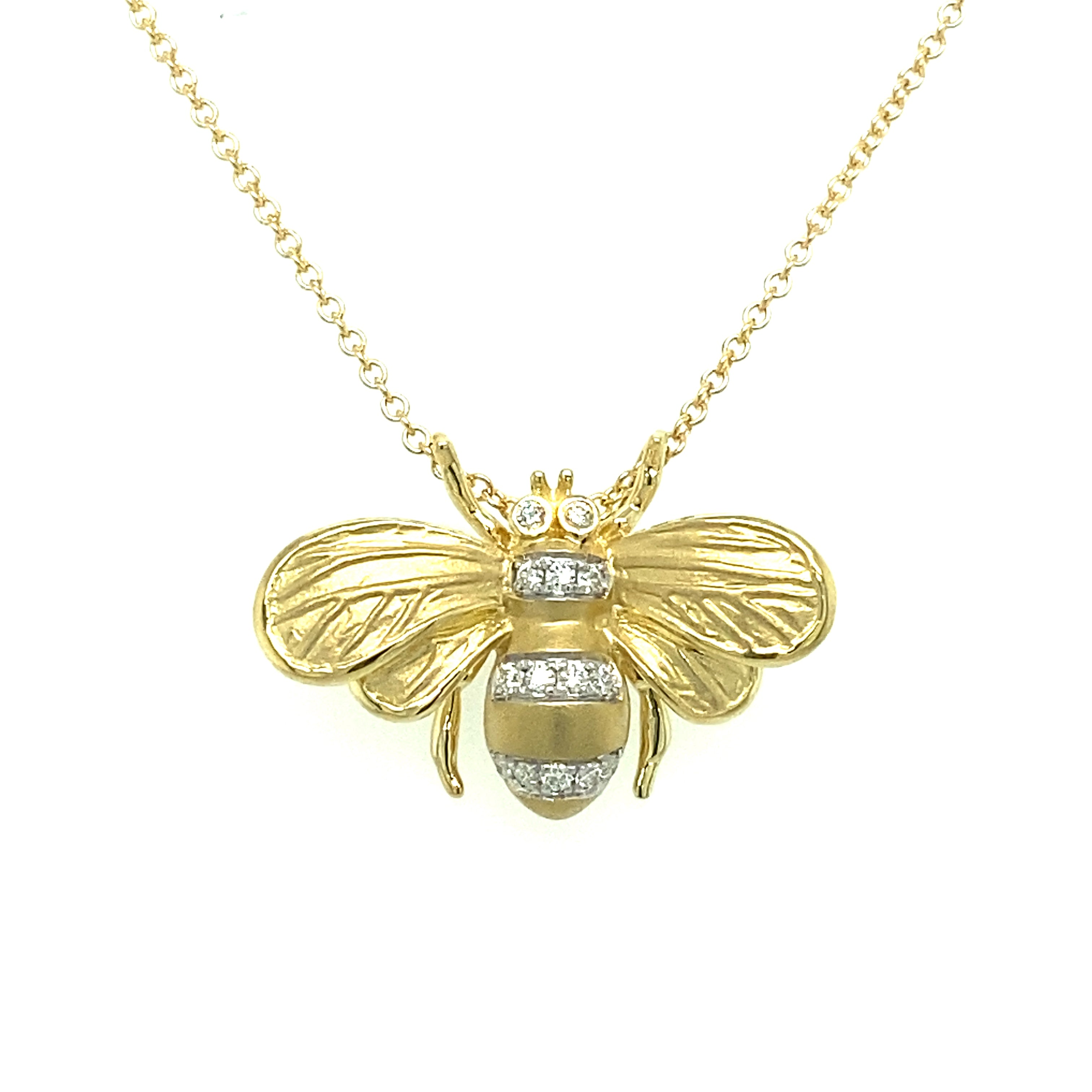 18K Yellow Gold Diamond Bee Pendant