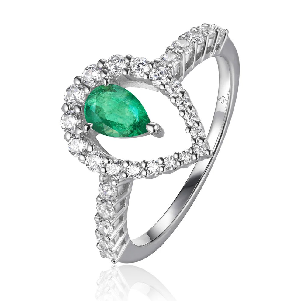 18K White Gold Emerald Contemporary Ring