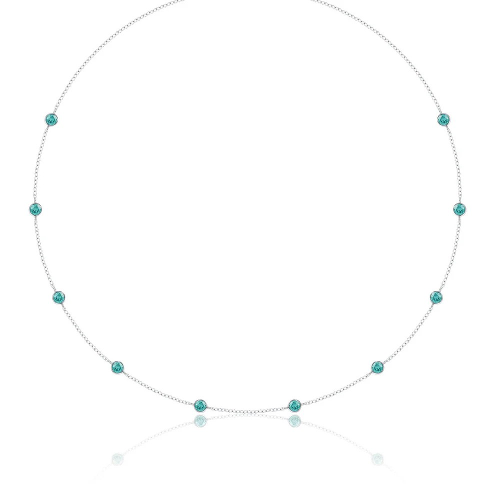 14K White Gold Aquamarine Station Necklace