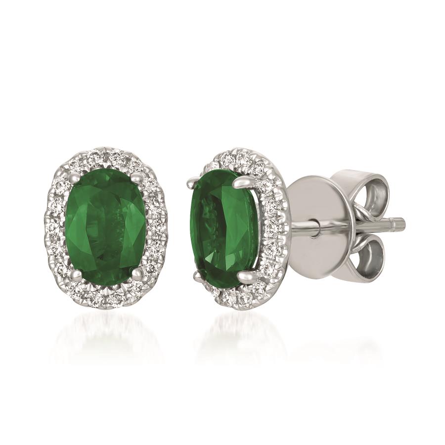 14K White Gold Emerald Stud Earrings