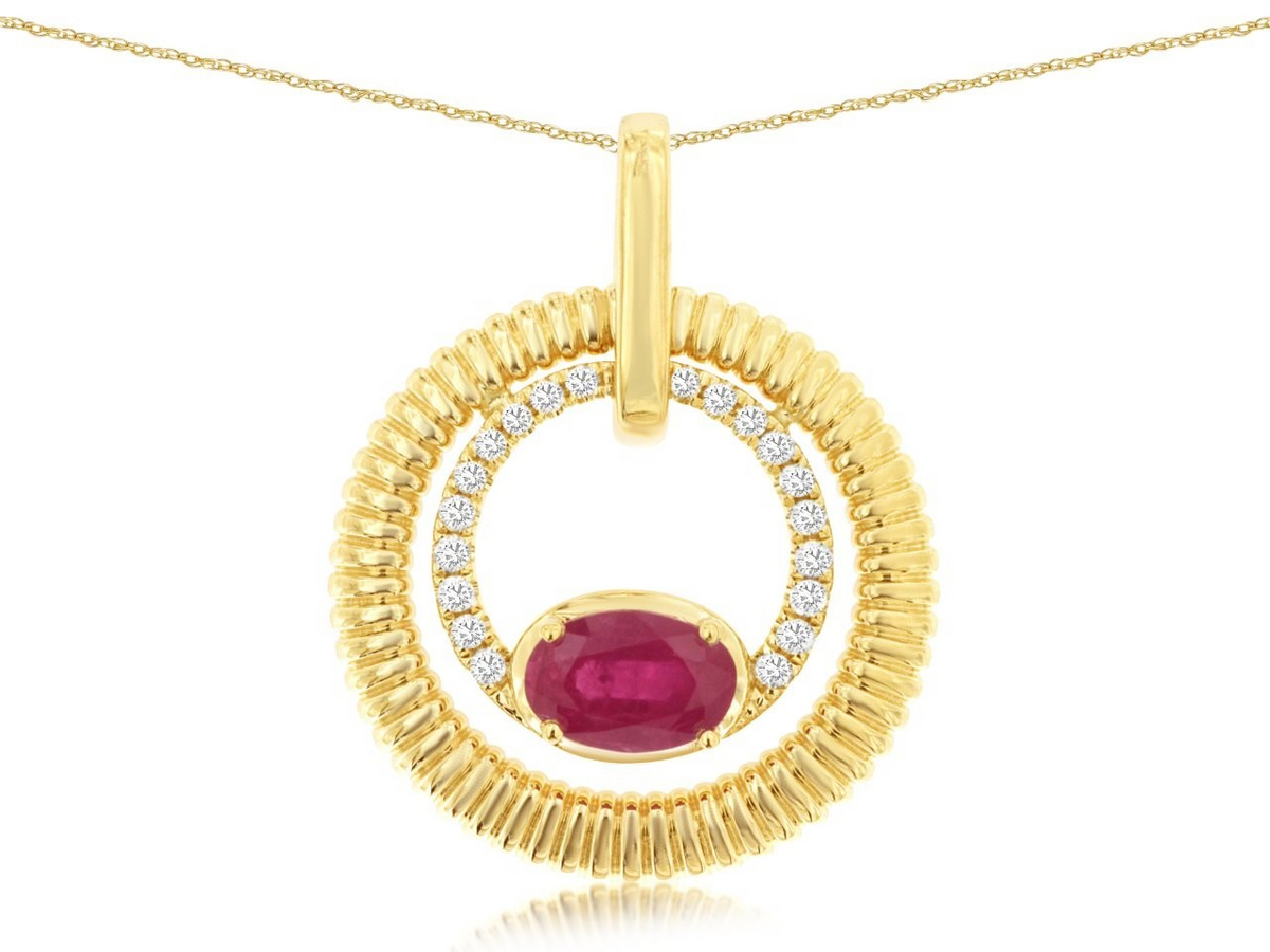 14K Yellow Gold Ruby Circle Pendant