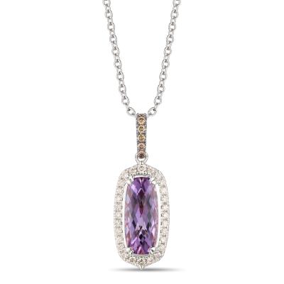14K White Gold Amethyst Halo Pendant