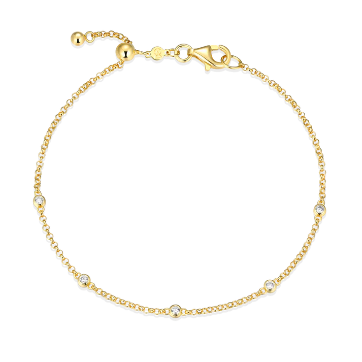 Sterling Silver Yellow Gold Plated Lab Grown Diamond Station Bracelet