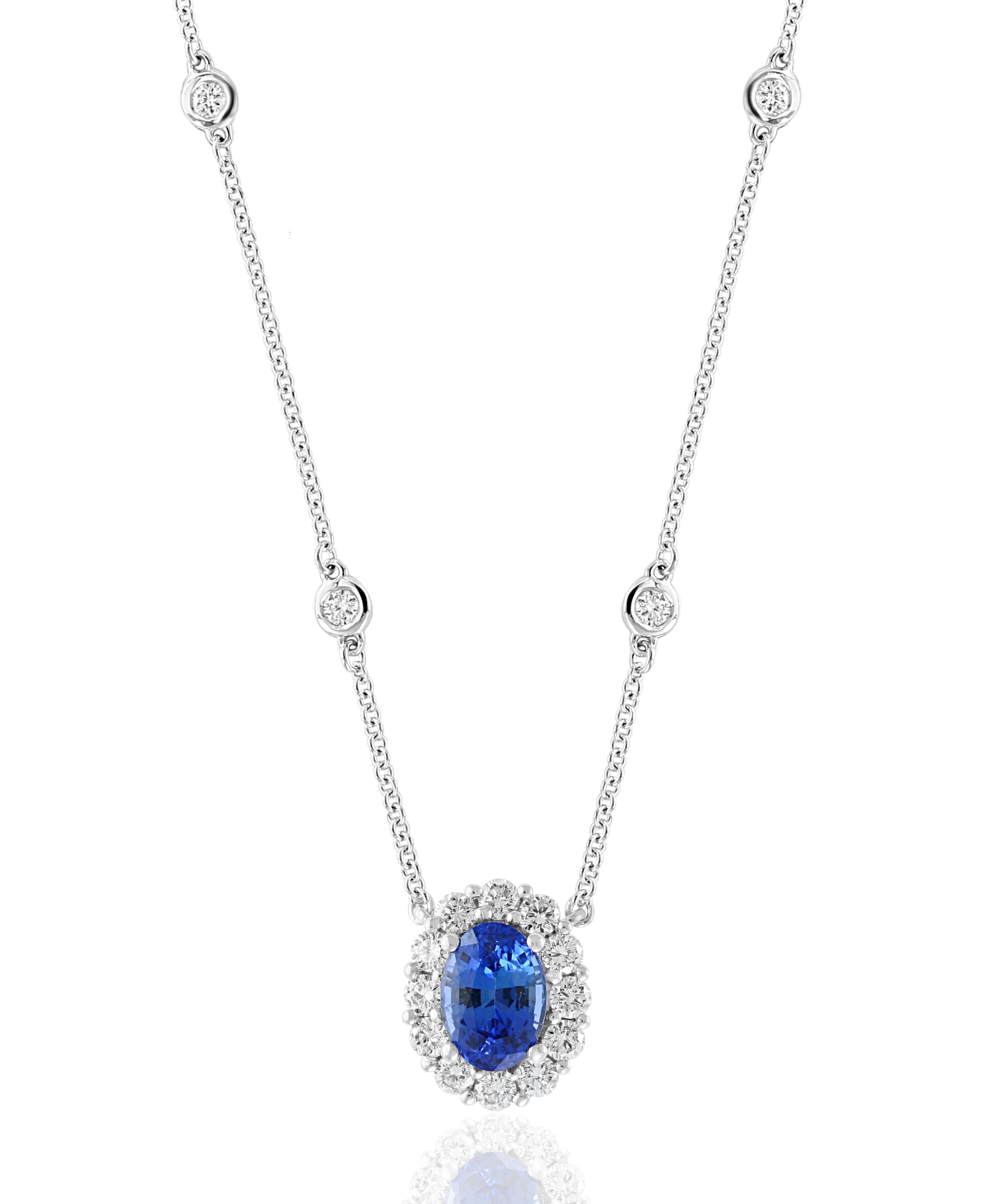18K White Gold Sapphire Halo Pendant
