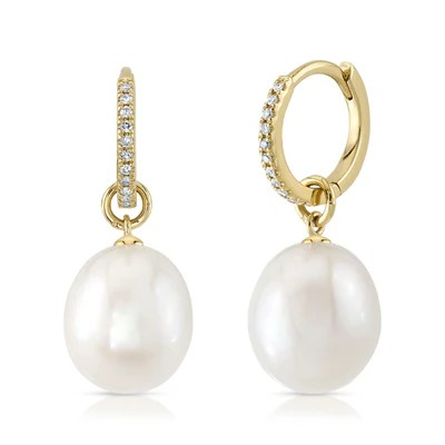 14K Yellow Gold Pearl Drop Earrings
