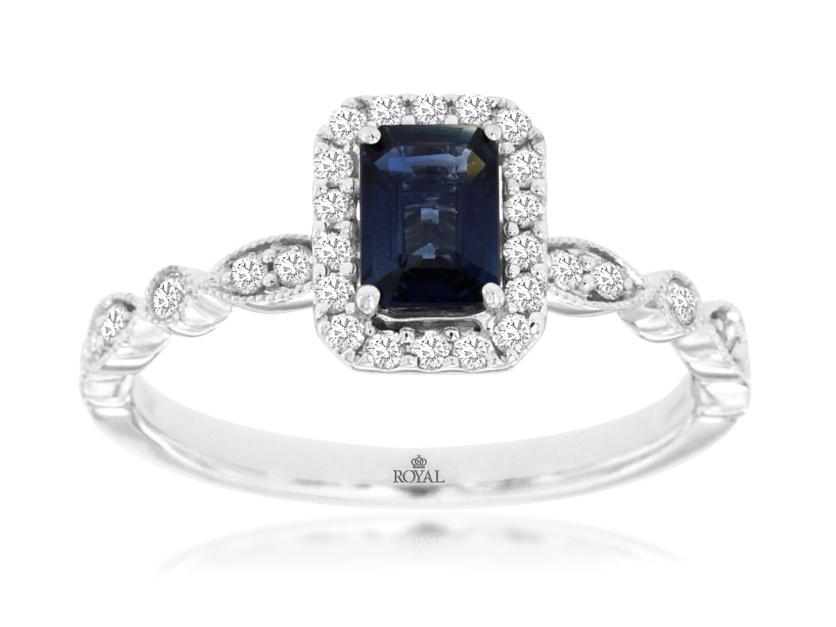 14K White Gold Sapphire Halo Ring