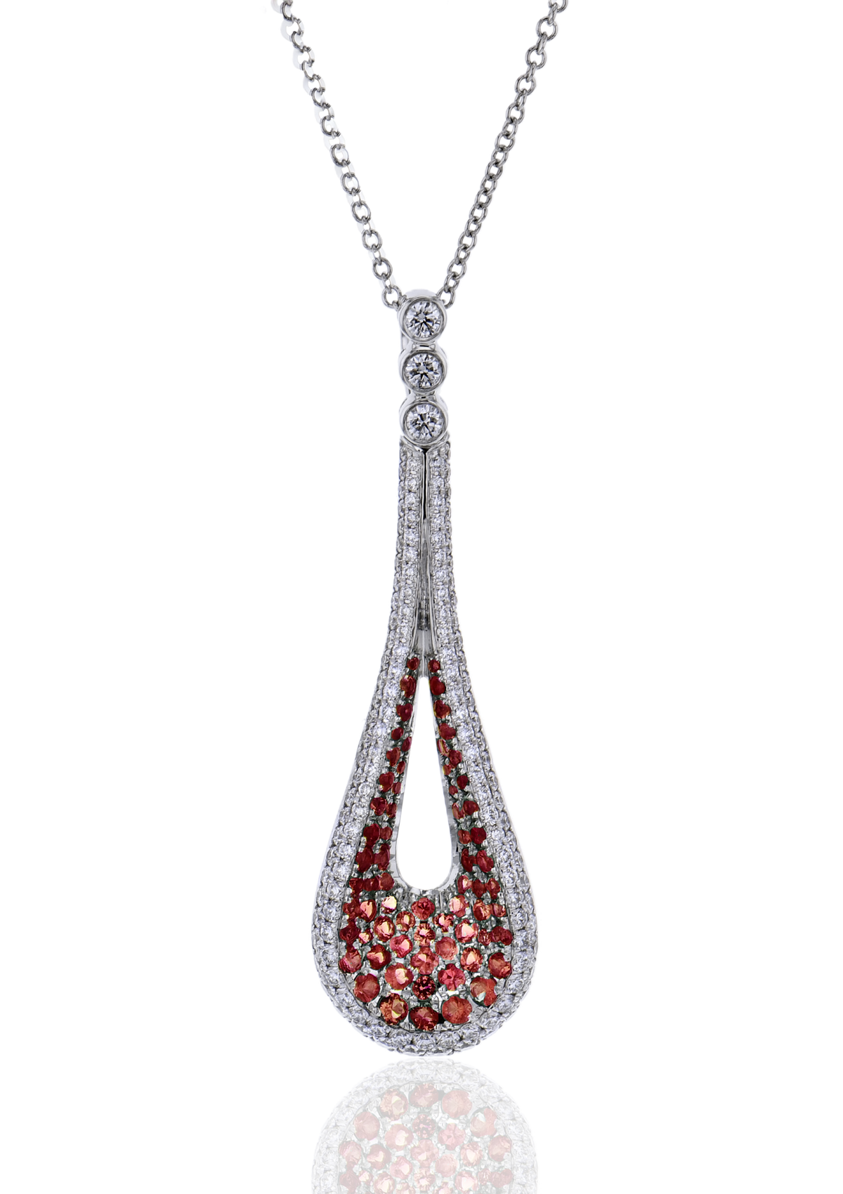 18K White Gold Ruby Drop Pendant