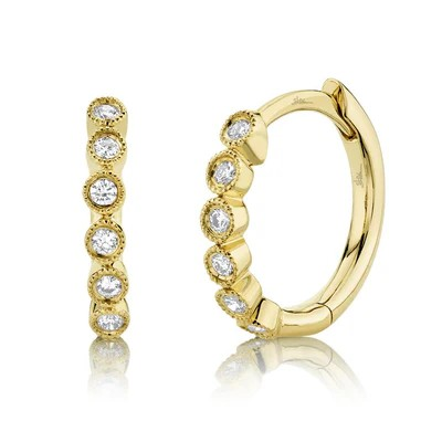 14K Yellow Gold Diamond Hoop Earrings