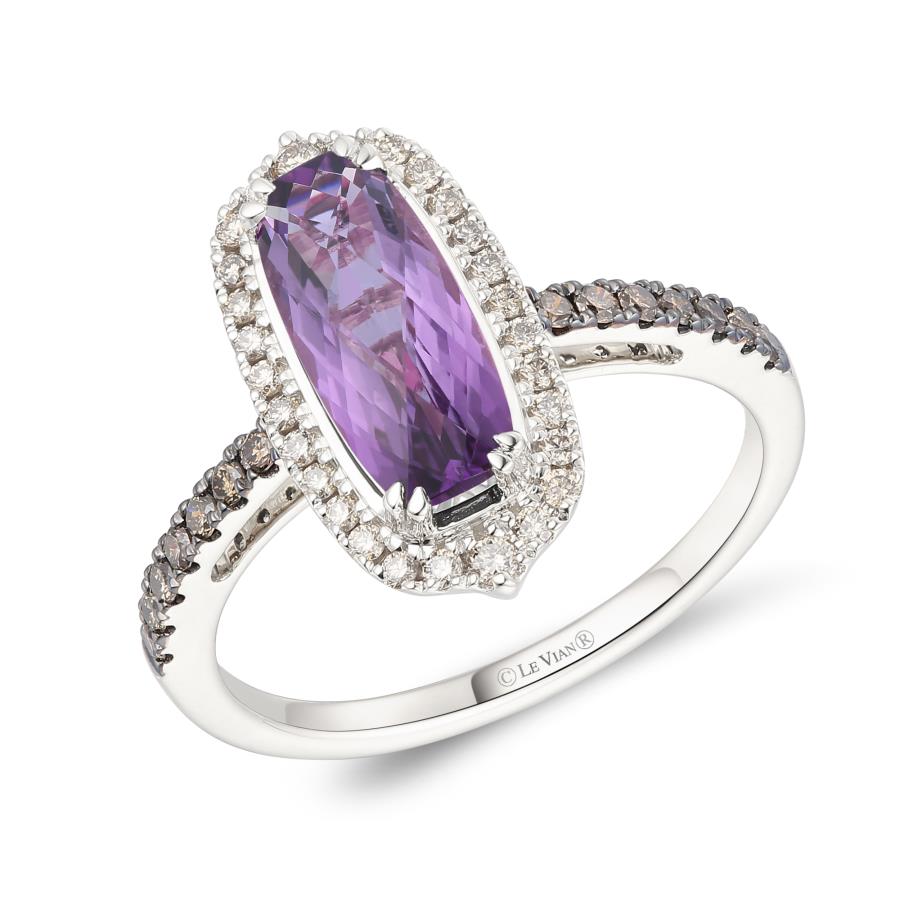 14K White Gold Amethyst Halo Ring
