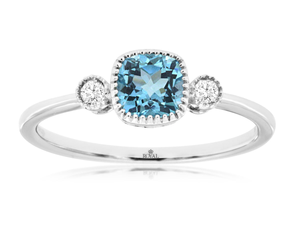 14K White Gold Blue Topaz Stackable Ring