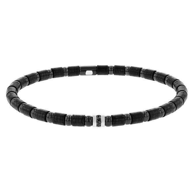 Men's Carbon Fiber Black Diamond Stretch Bracelet