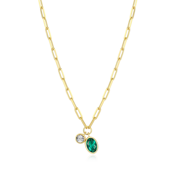 Sterling Silver Yellow Gold Plated Emerald Bezel Set Pendant