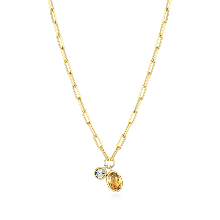Sterling Silver Yellow Gold Plated Citrine Bezel Set Pendant