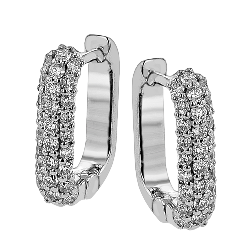 14K White Gold Diamond Hoop Earrings