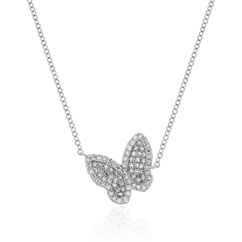 14K White Gold Diamond Butterfly Necklace