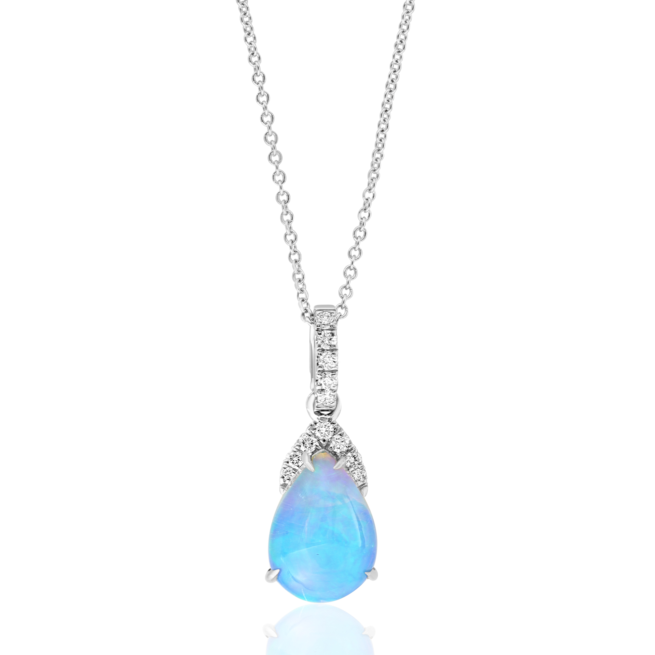 14K White Gold Opal Drop Pendant