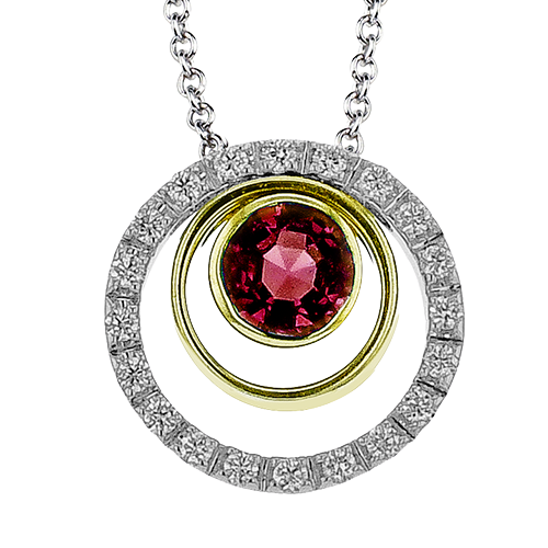 18K Two Tone Ruby Circle Pendant