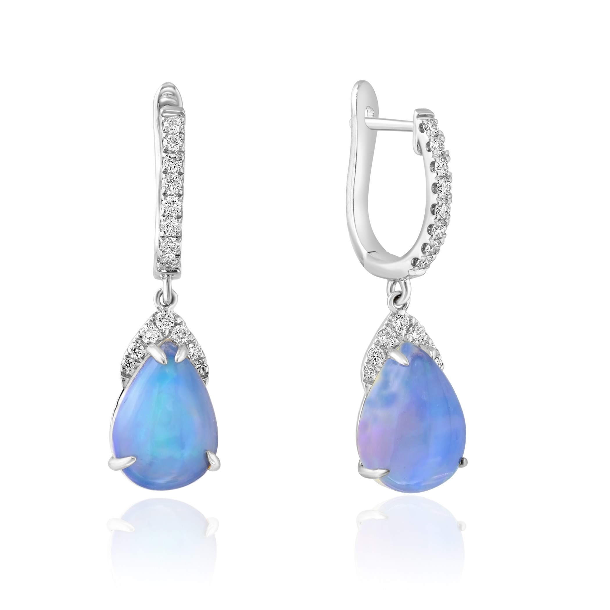 14K White Gold Opal Drop Earrings