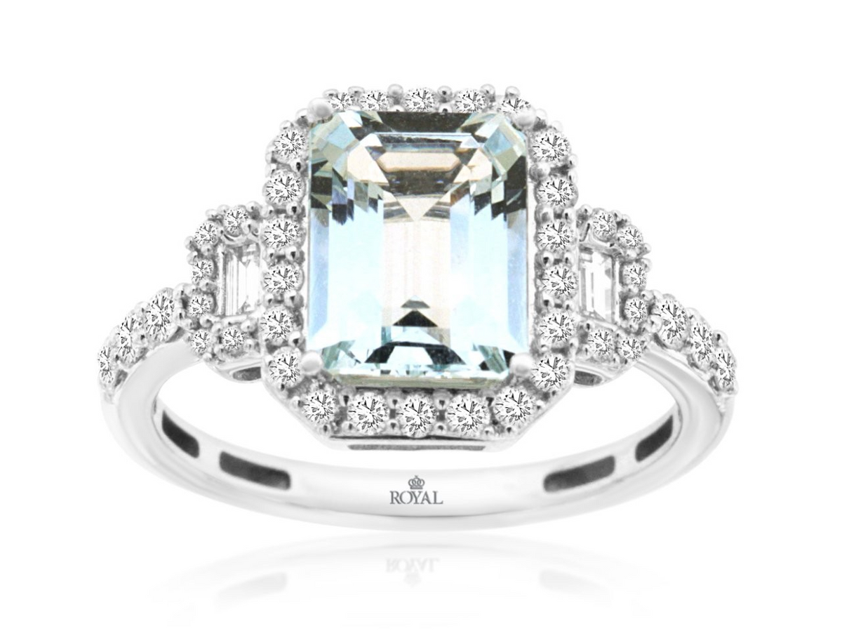 14K White Gold Aquamarine 3 Stone Ring