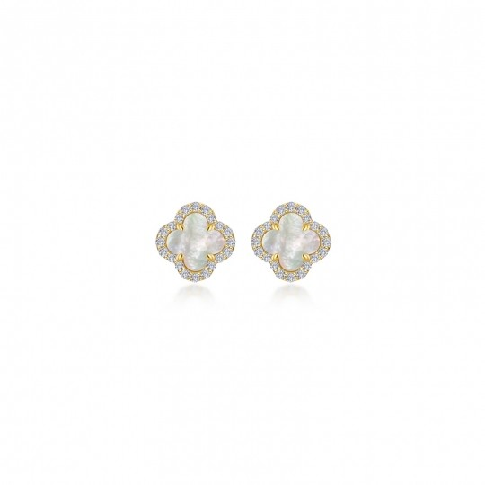 Sterling Silver Yellow Gold Plated Mother Of Pearl Stud Earrings