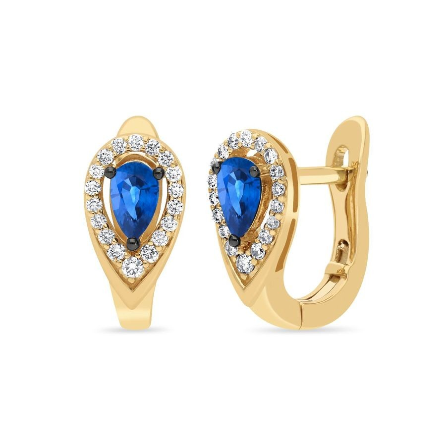14K Yellow Gold Sapphire Huggie Earrings