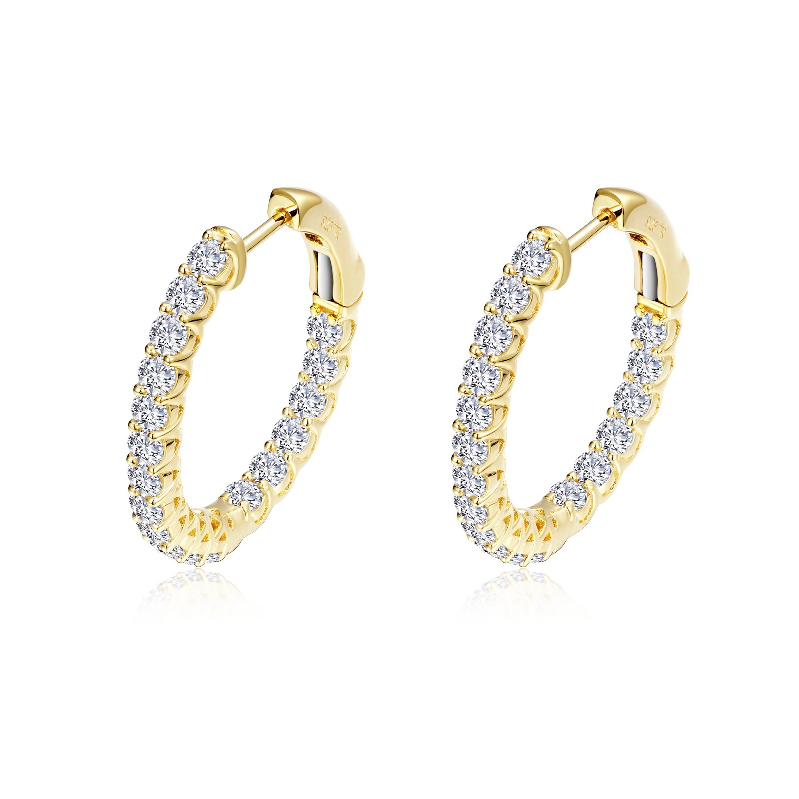 Sterling Silver Yellow Gold Plated CZ Hoop Earrings