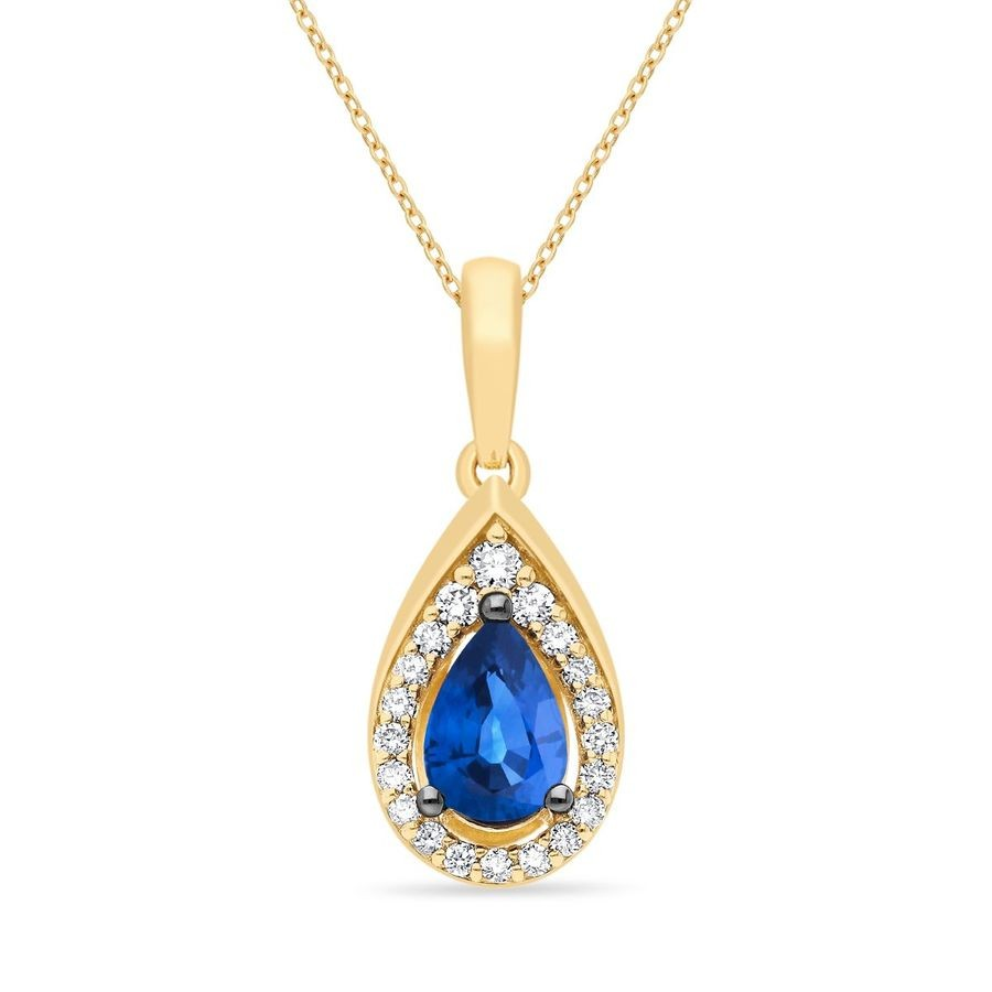 14K Yellow Gold Sapphire Halo Pendant