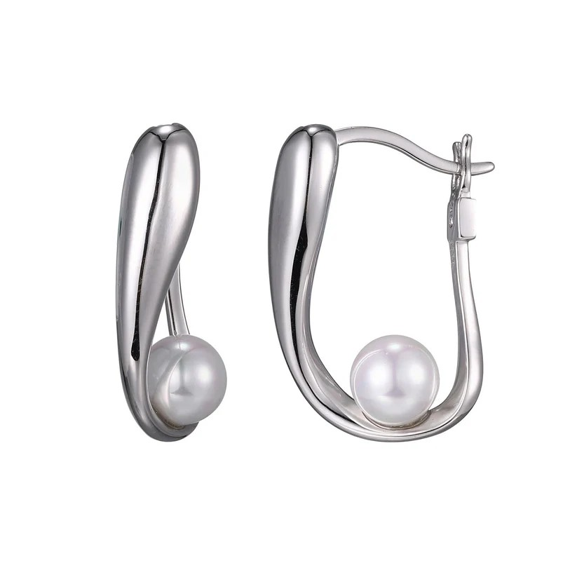 Sterling Silver Pearl Hoop Earrings
