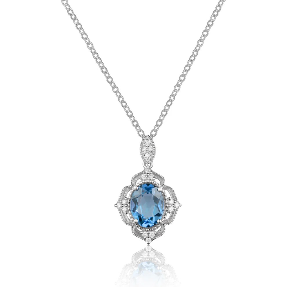 14K White Gold Blue Topaz Drop Pendant