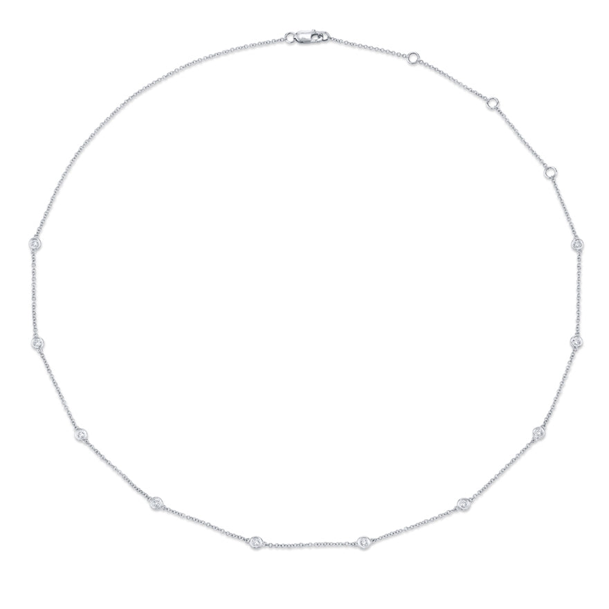 14K White Gold Diamond Station Necklace