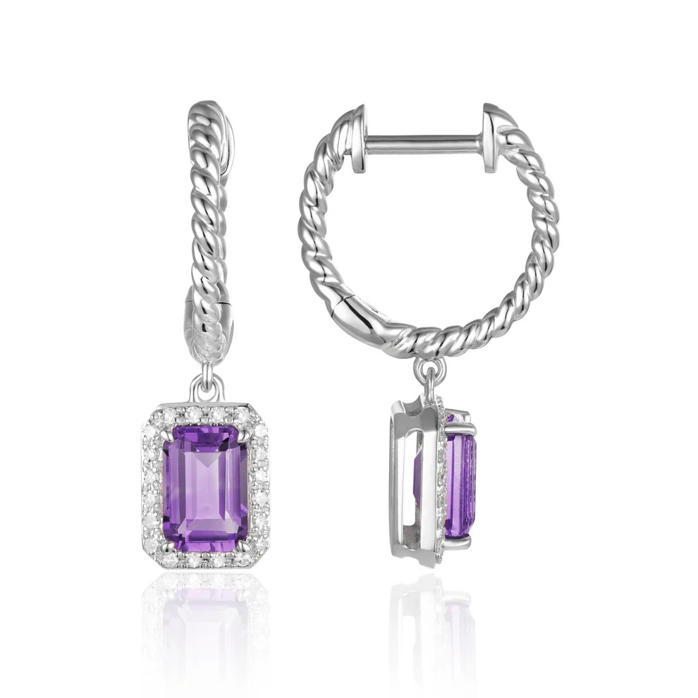 14K White Gold Amethyst Drop Earrings