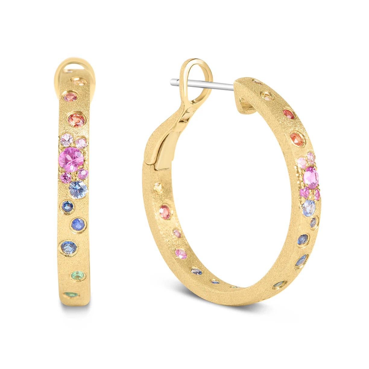 14K Yellow Gold Sapphire Hoop Earrings