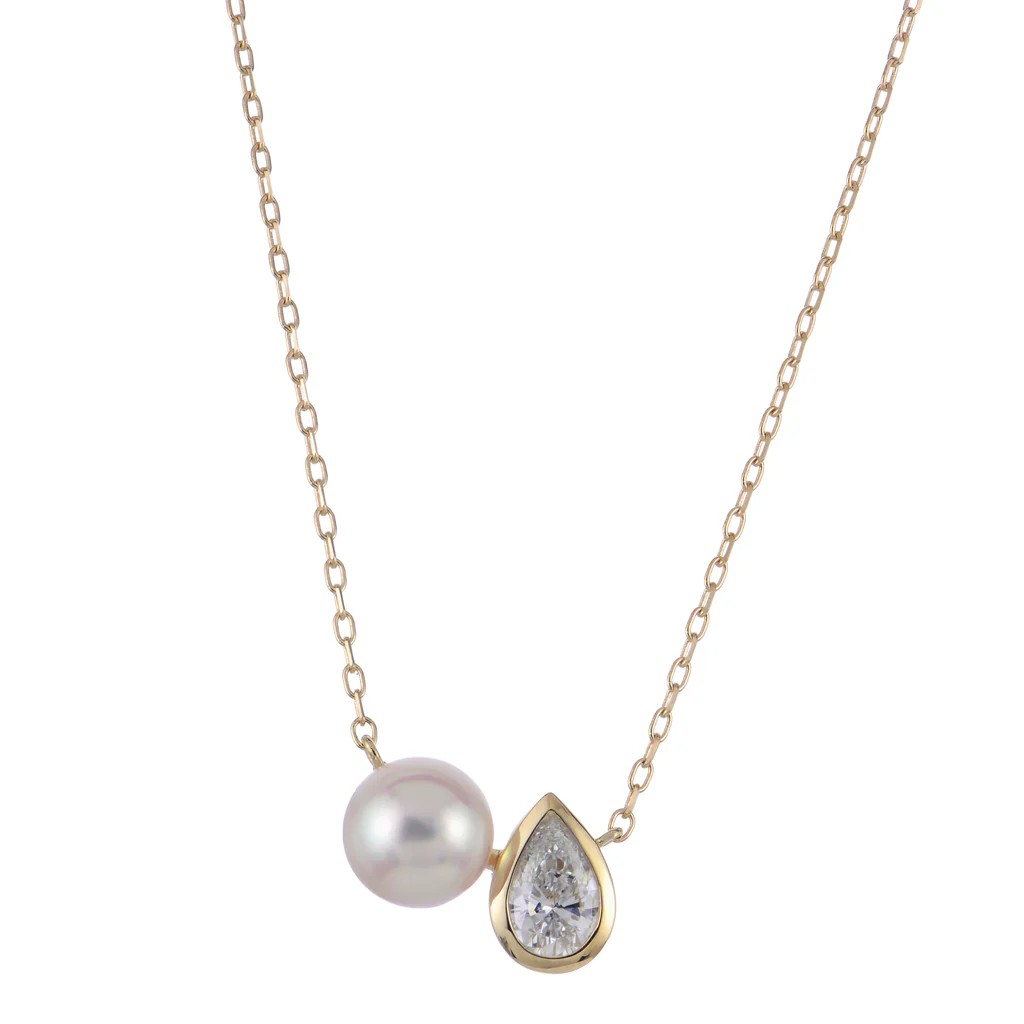 14K Yellow Gold Pearl Station Necklace