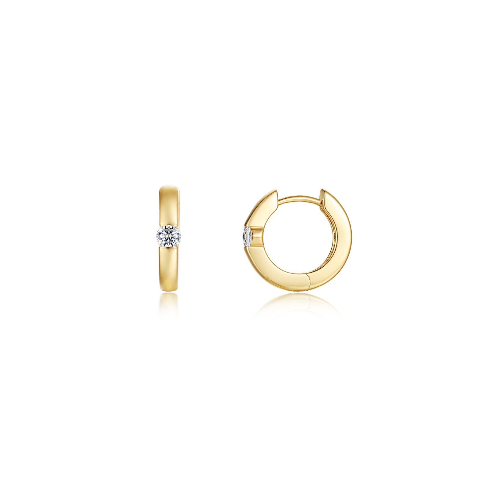 Sterling Silver Yellow Gold Plated CZ Hoop Earrings