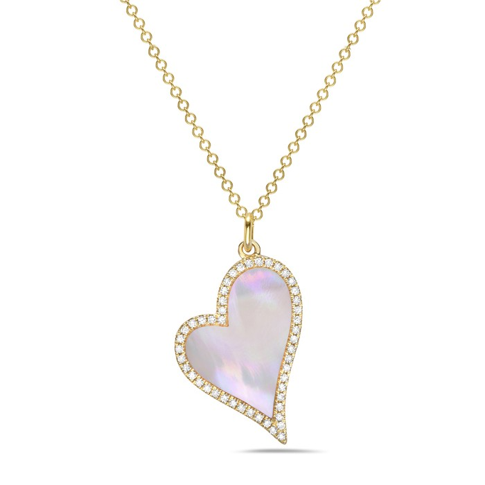 14K Yellow Gold Mother Of Pearl Heart Pendant