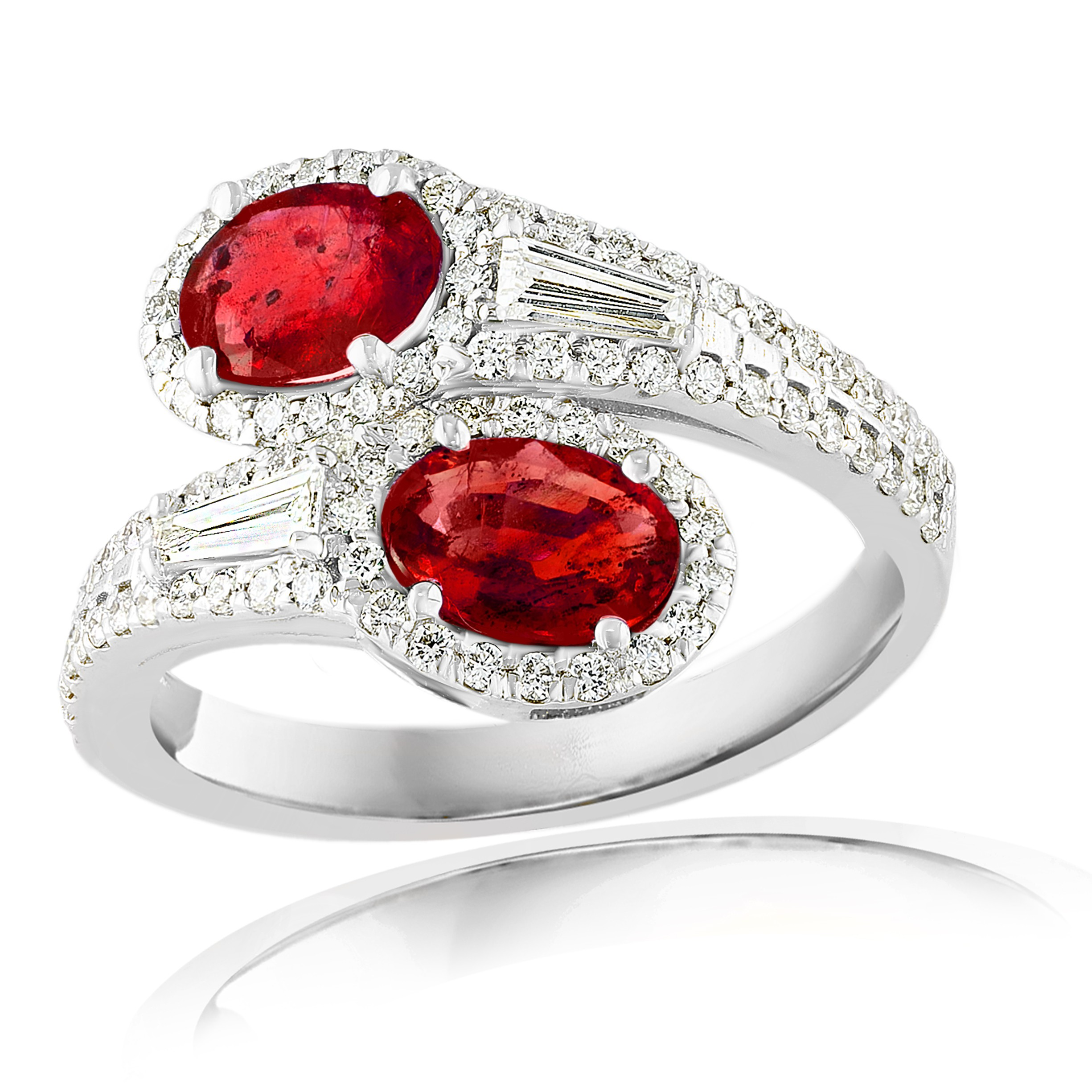 14K White Gold Ruby & Diamond Contemporary Ring