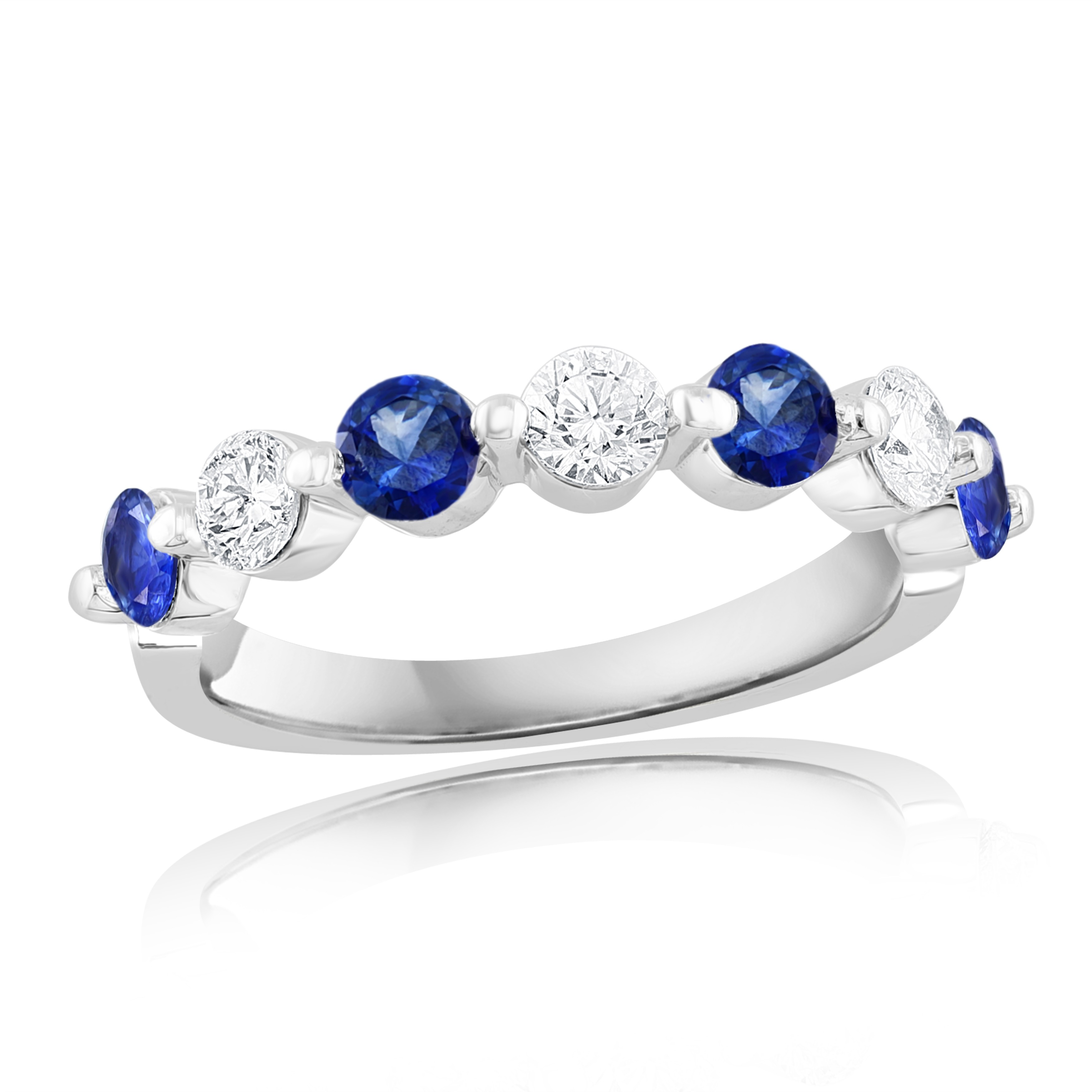 14K White Gold Sapphire & Diamond 7 Stone Ring