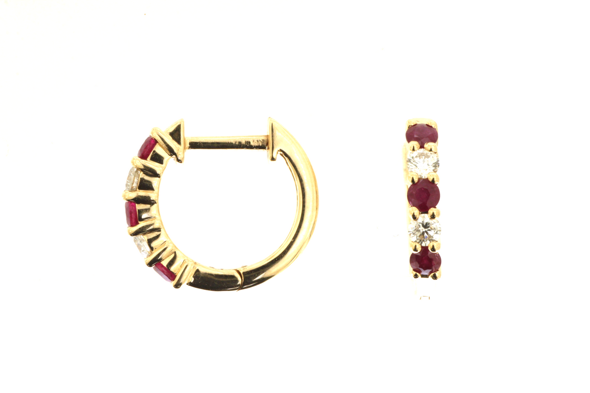 14K Yellow Gold Ruby Huggie Earrings