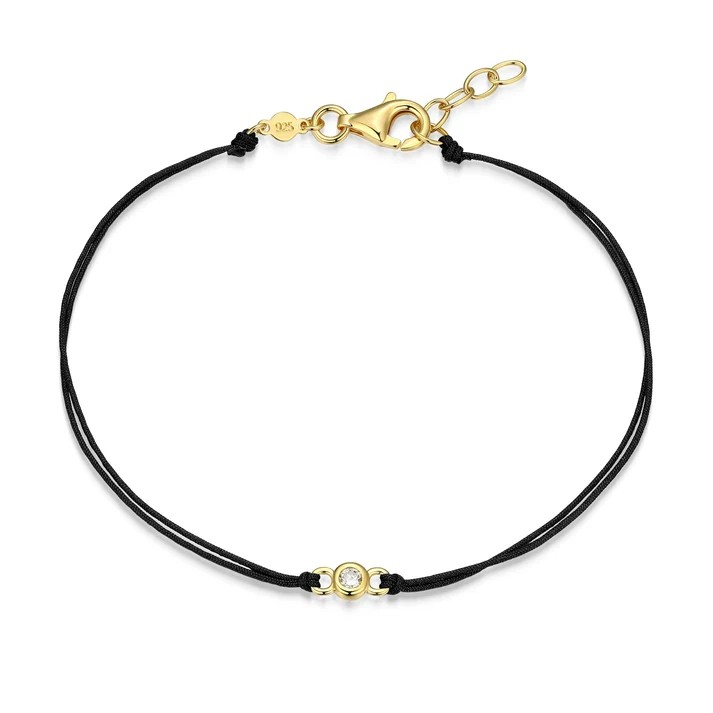 Women's Sterling Silver Yellow Gold Plated Lab Grown Diamond Silk Cord Bracelet