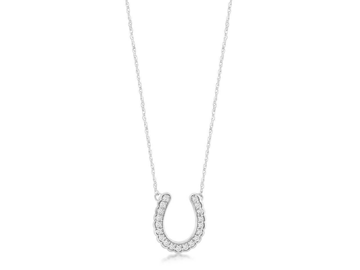 14K White Gold Diamond Horseshoe Necklace
