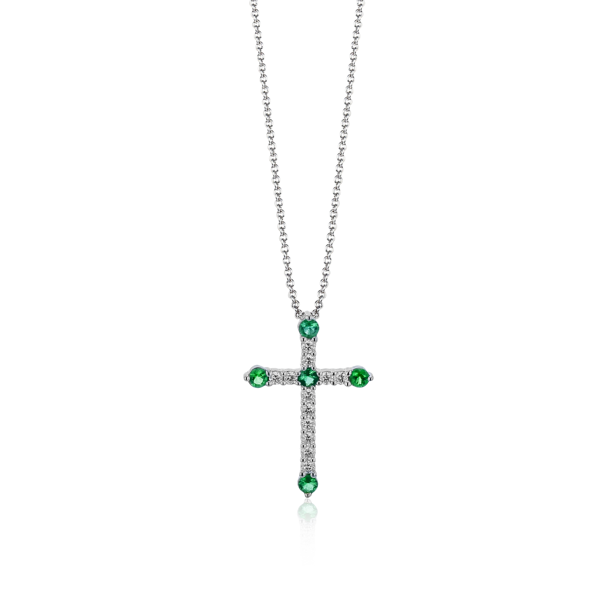 14K Yellow Gold Emerald Cross Pendant