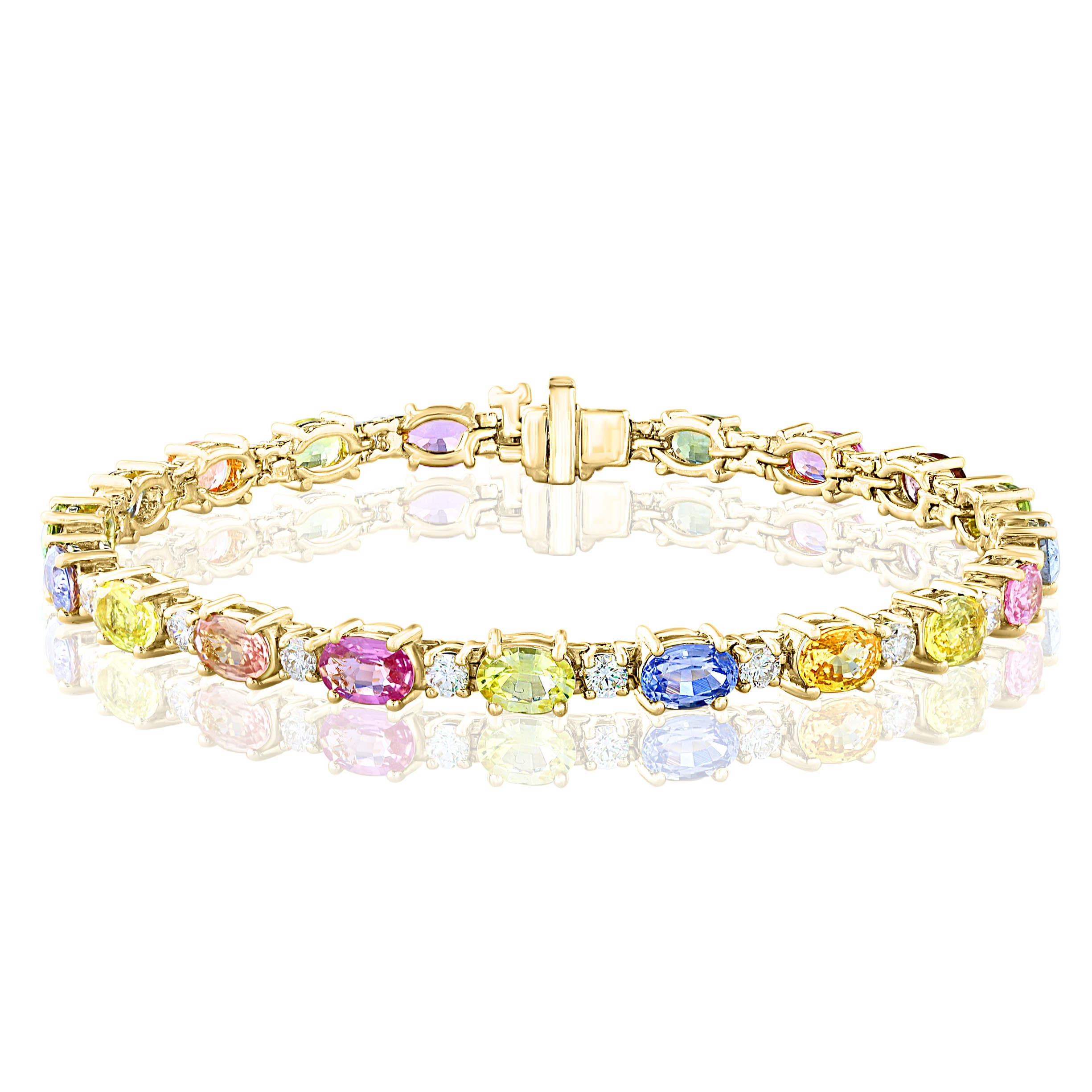Women's 14K Yellow Gold Multi Color Sapphire Tennis Bracelet