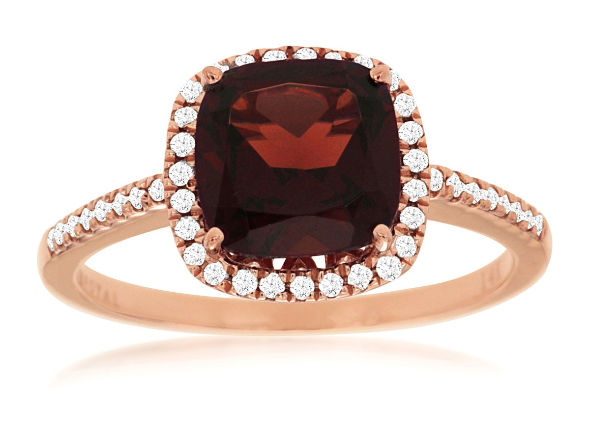 14K Rose Gold Garnet Halo Ring