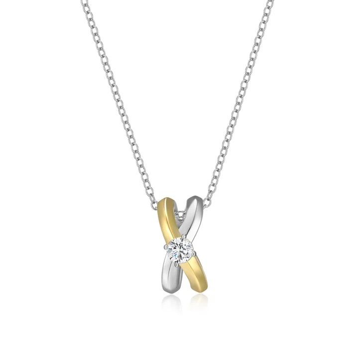 Sterling Silver Two Tone Lab Grown Diamond Drop Pendant
