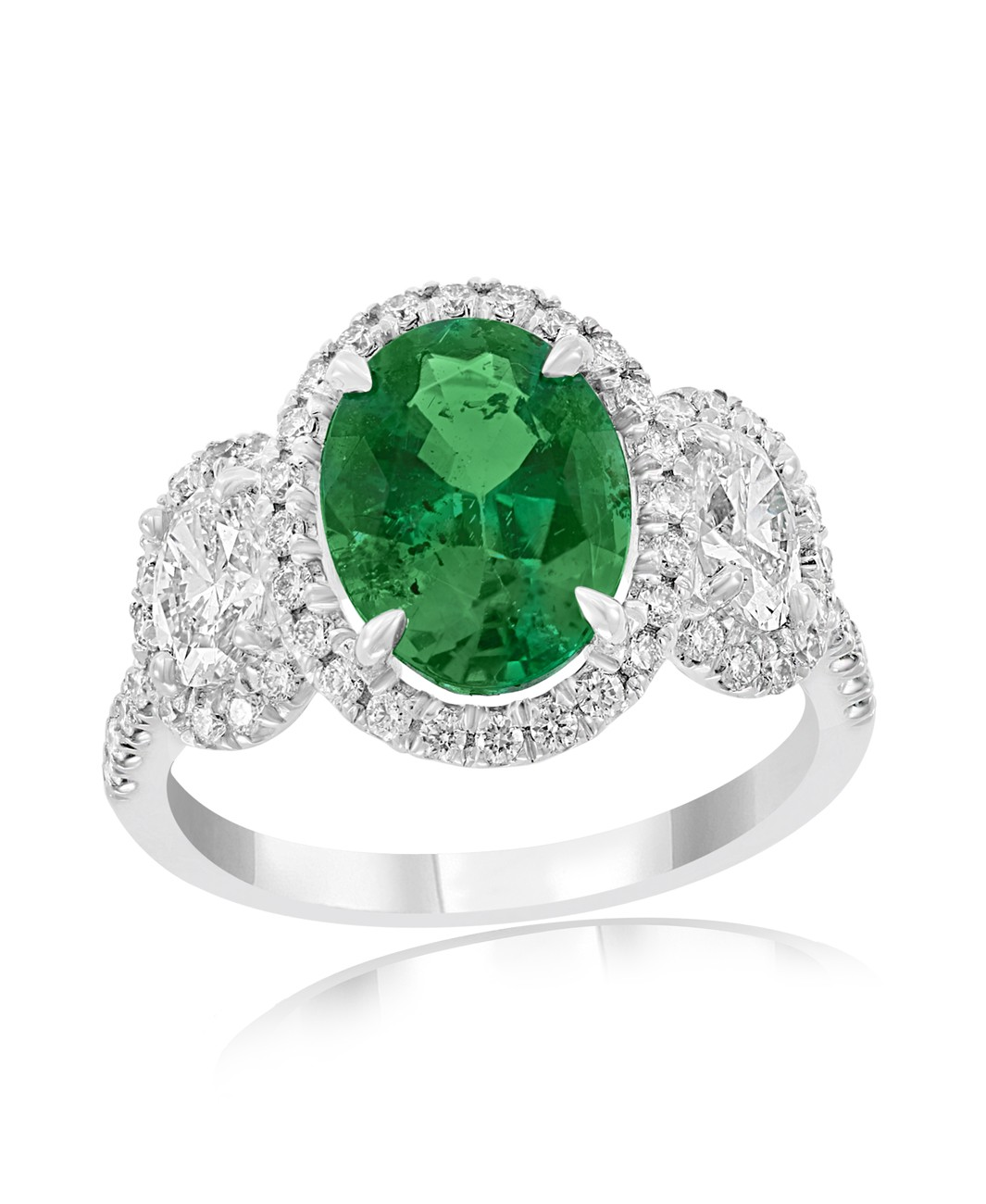 Platinum Emerald & Diamond Halo Ring