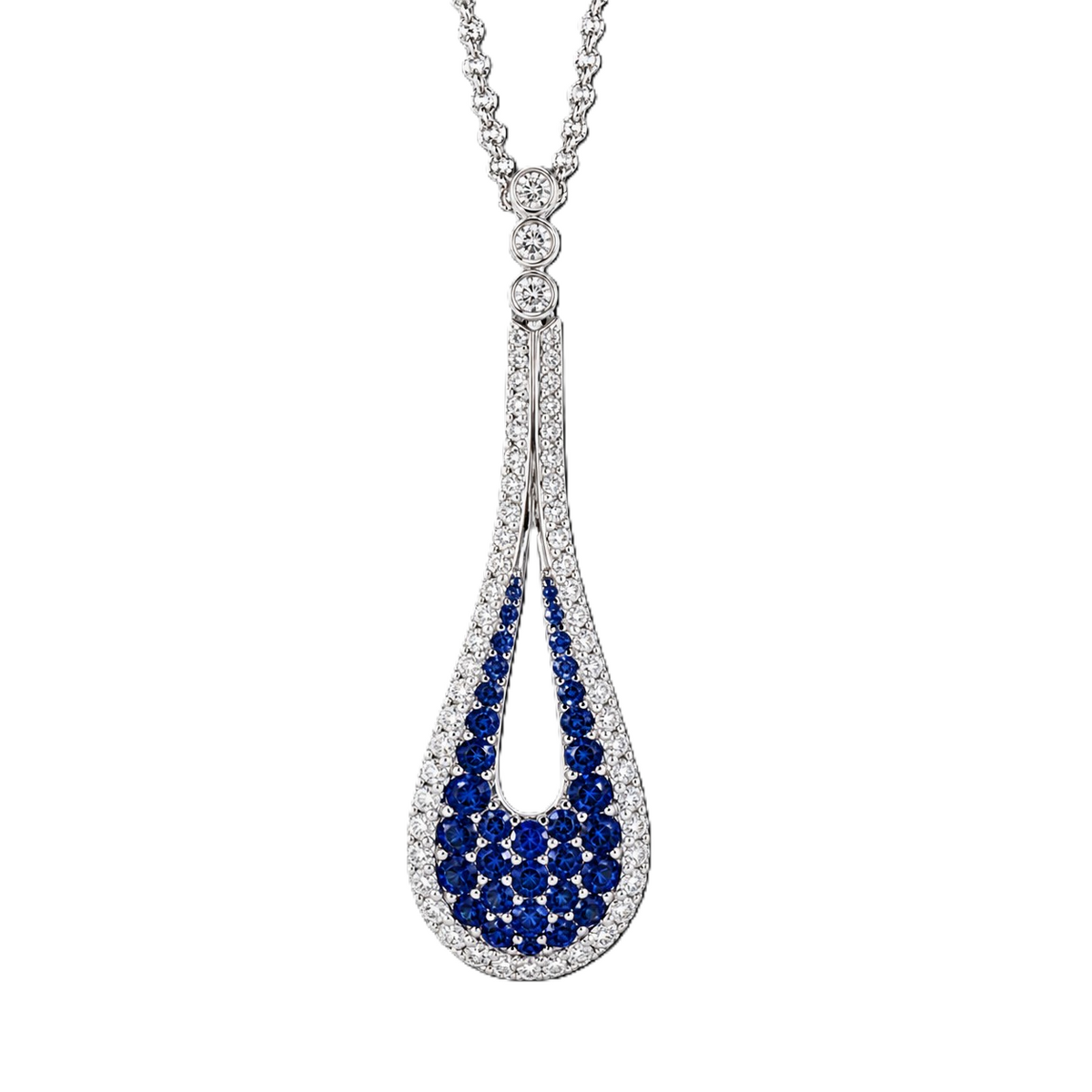 18K White Gold Sapphire Drop Pendant