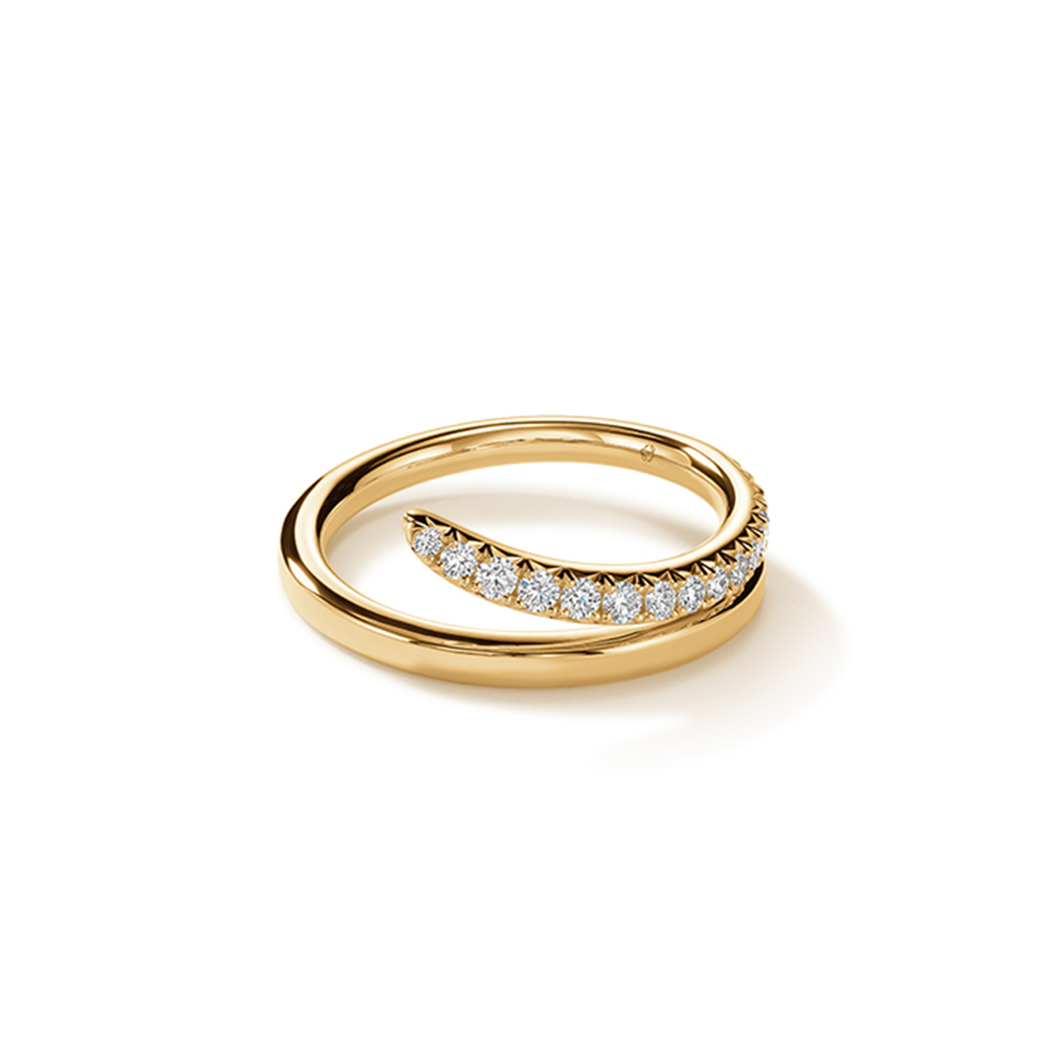 Gold ring with embedded diamonds on a white background