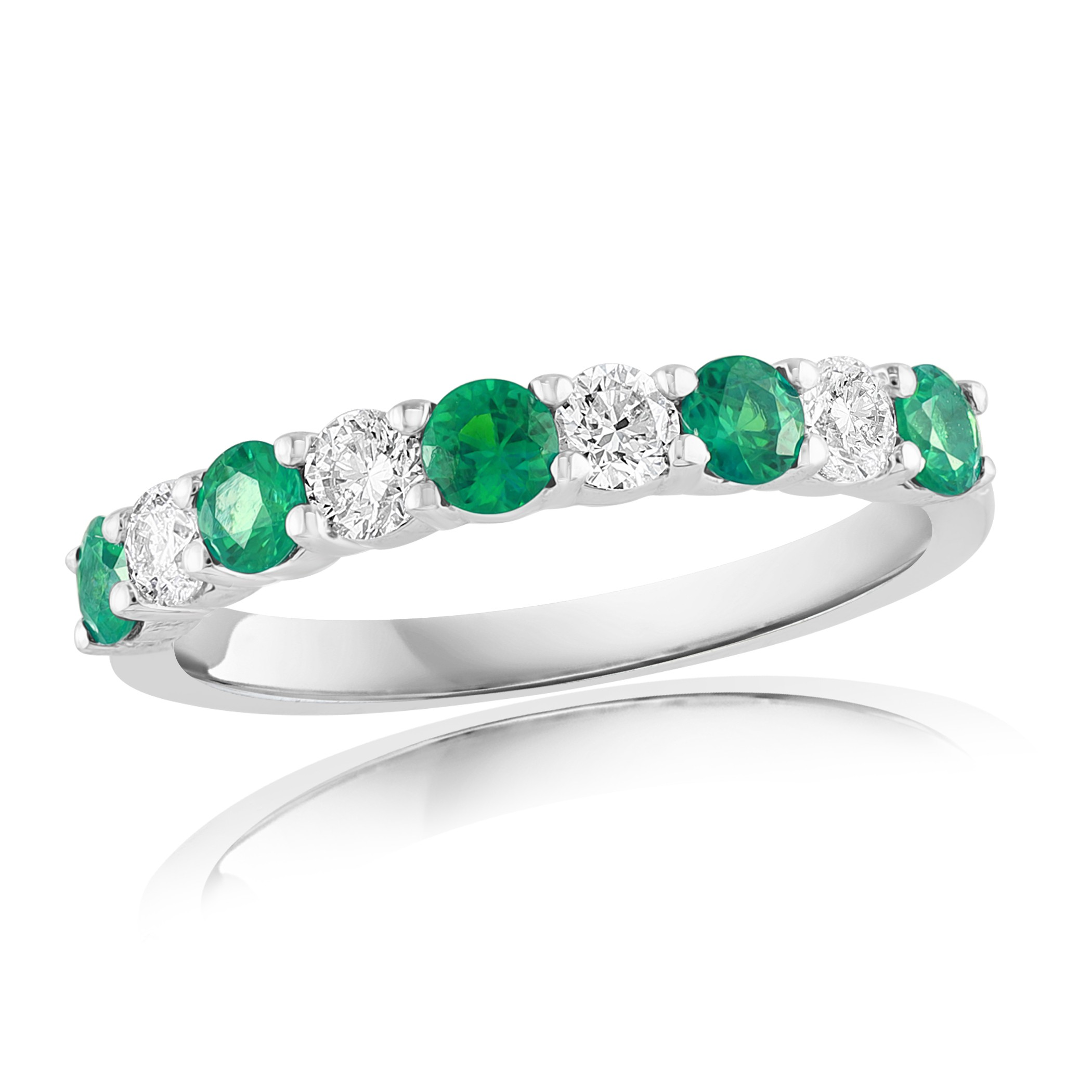14K White Gold Emerald & Diamond 9 Stone Ring