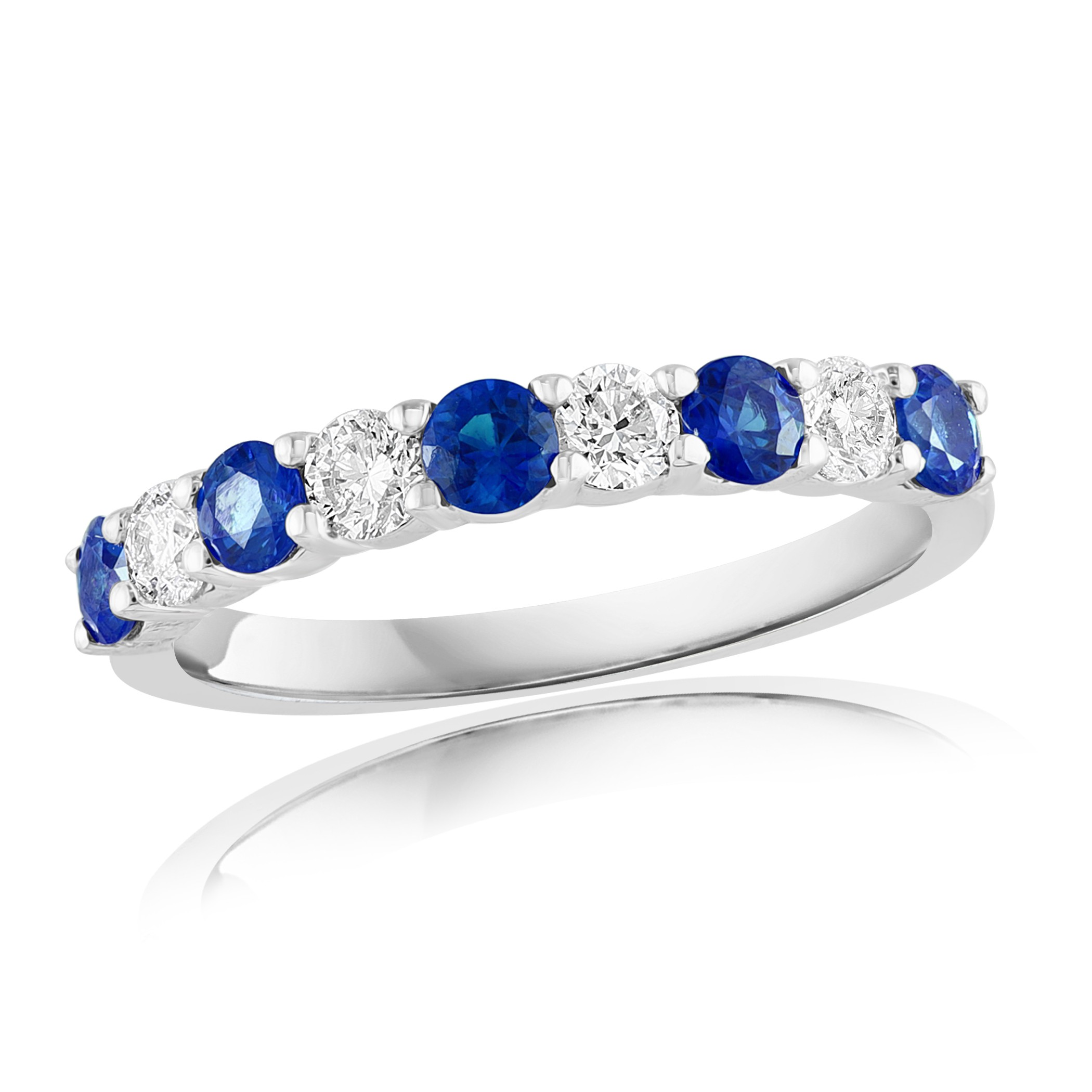 14K White Gold Sapphire & Diamond 9 Stone Ring