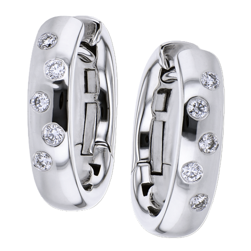 18K White Gold Diamond Hoop Earrings